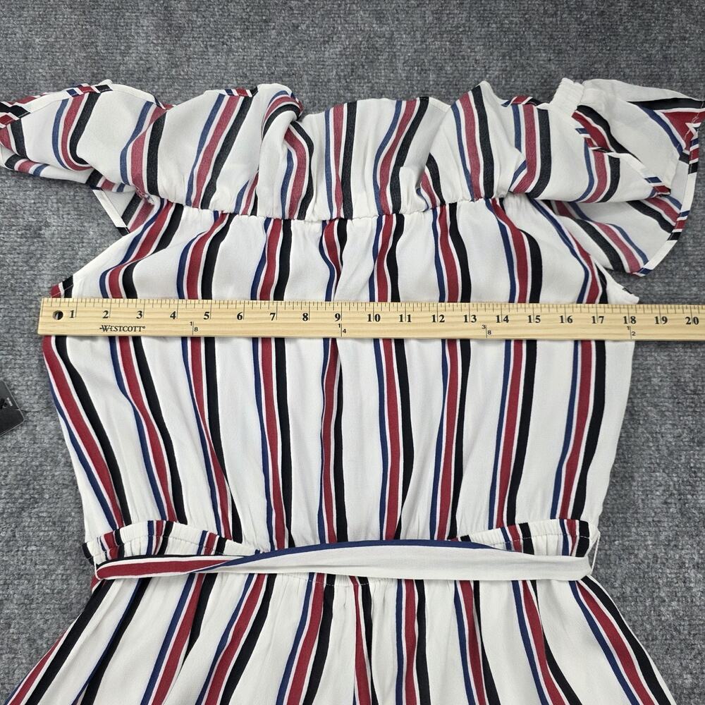 Express Romper Women Large White Stripe Off Shoulder Ruffle Belted Casual Jumper - Picture 9 of 16